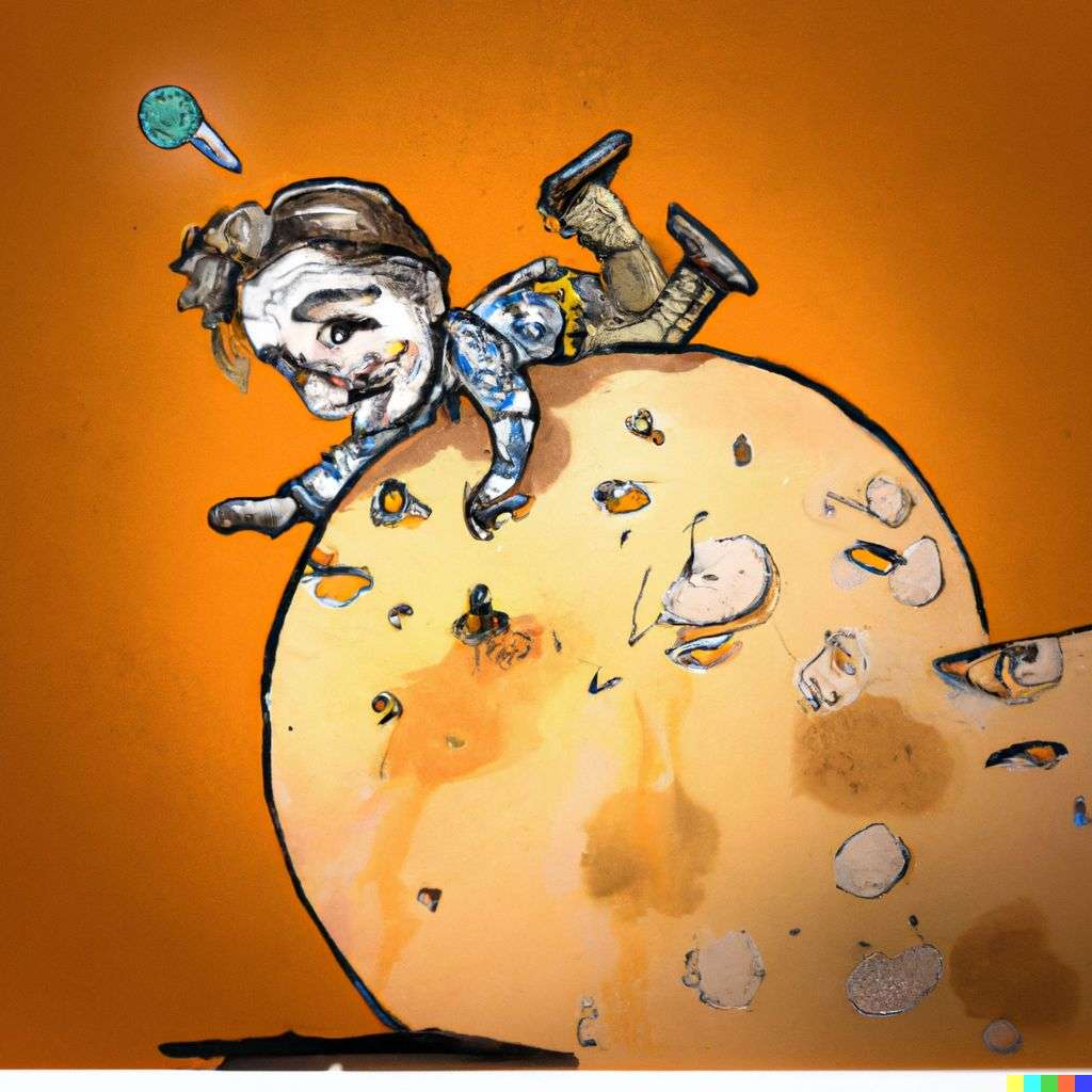 the discovery of gravity, digital art, caricature